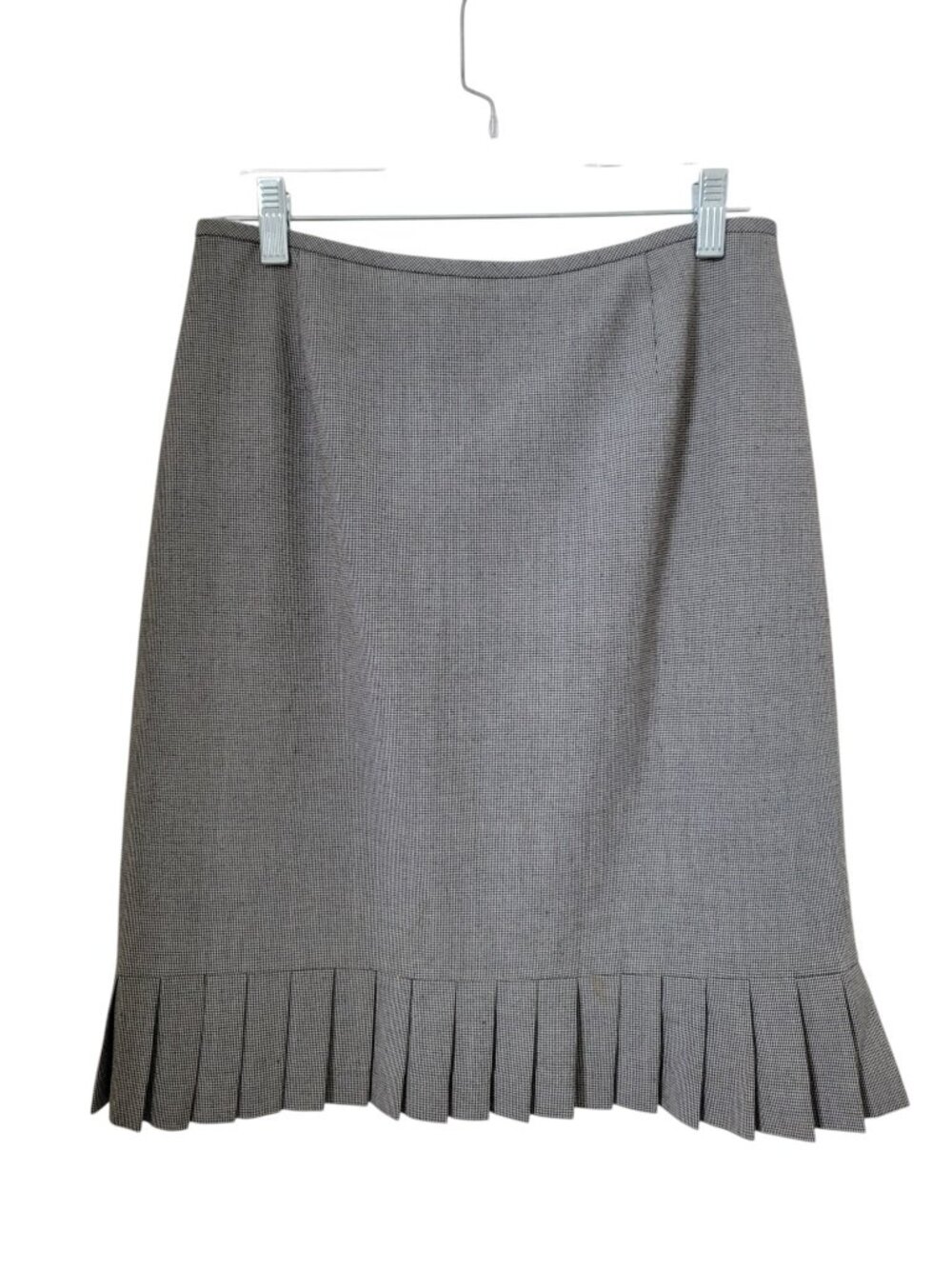 Tahari / Levine Size 4P Black Gray Houndstooth Plaid Pencil Skirt with Ruffle